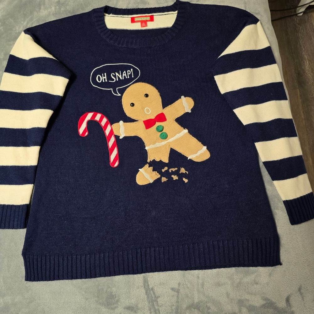 Holiday Traditions Women's XL Christmas Gingerbread‎ Man Striped Sweater